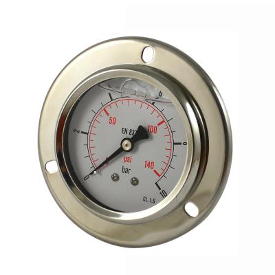 China Stainless steel panel mount shockproofpressure gauge with back flange 63mm inlet oil filled pressure gauge for sale