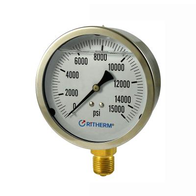 China Brass Internal Bottom 100mm Stainless Steel Case Connection Liquid Filled Shockproof Pressure Gauge Hydraulic Pressure Gauge for sale