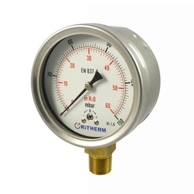 China Stainless steel case lower connection stainless steel capsule pressure gauge mbar pressure gauge for sale