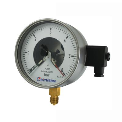 China 150mm Stainless Steel Bottom Connection Electric Oil Filled Contact Pressure Gauge for sale