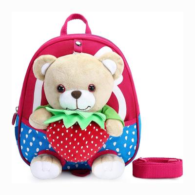 China 3D Cartoon Characters Toddler Backpack Girls Plush Mini Backpack 3D Cute Bear School Bag With Safety Harness Leash Kids Boys Bag for sale