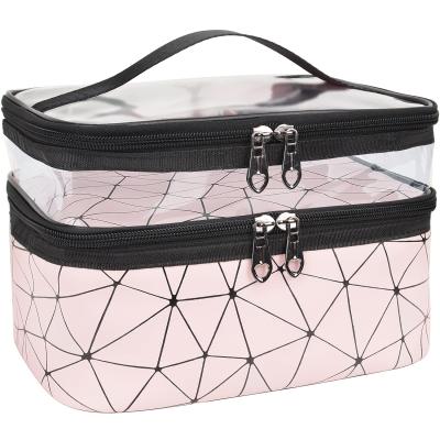 China Hot Sales Durable Large Capacity Makeup Bags Double Layer Toiletry Bags Travel Cosmetic Bag For Ladies for sale