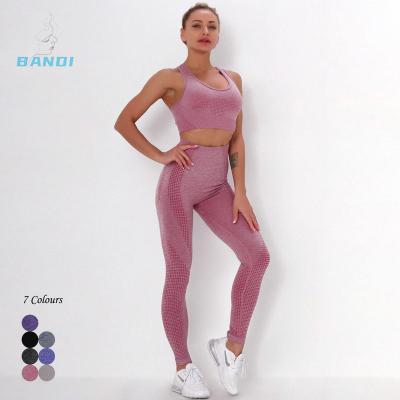 China Breathable 2023 2 Piece Women Fitness Jacquard Seamless Tights And Sports Bra Yoga  Pants Leggings Gym Set Graphics for sale