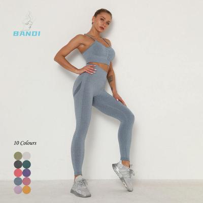 China Breathable Two Piece Sportswear Workout Tracksuit Women Fitness Pants And Bra Seamless Sports Top Yoga Leggings Gym Set for sale