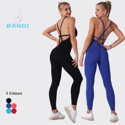 China Breathable 2023 Sexy Seamless Yoga Suit Fitness slim fitted Jumpsuits One Piece Yoga Jumpsuit Seamless Bodycon For Women for sale