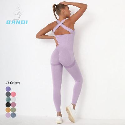 China Breathable 2023 One Piece Jumpsuit Open Back Women Fitness With Pockets High Waist Yoga Pants Sports Leggings Set for sale