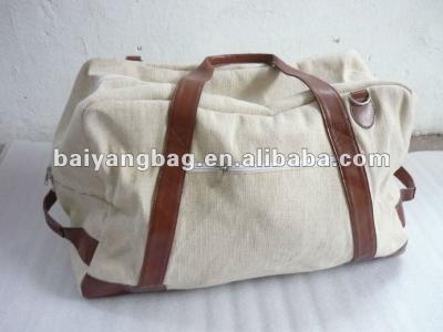 China Eco-duffle sack jute bag, travel tote bag, jute duffel bag with leather handles for sale