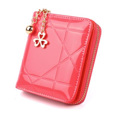 China Waterproof Coin Purse Short Small Wallet Women Credit Card Holder Case Lady Patent Leather Case Money Bag Cute Wallet for sale