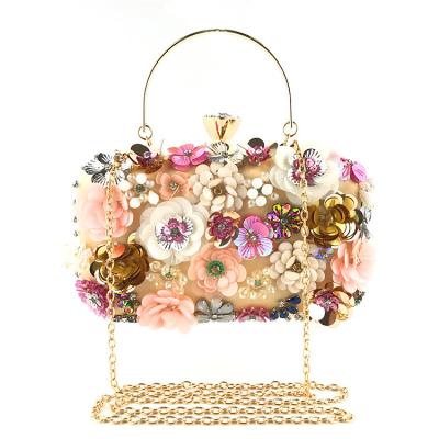 China Bling Clutch bag Women's Bridal Wedding Party Floral Evening Clutch Bag, Colorful Flower Handbag with Metal Rhinestones for sale