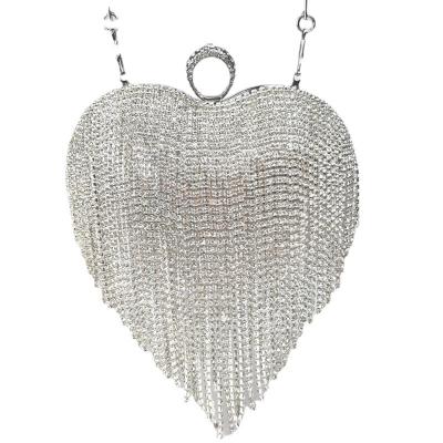 China Bling Clutch bag Women Luxury Heart Shape Tassel Evening Clutch Bag Rhinestone Wedding Party Purse Handbag for sale