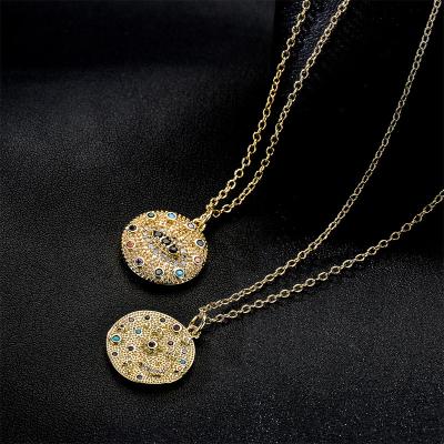 China TRENDY Women's 18K Gold Jewelry Fashion Explosive Devil's Eye Star Moon Brass Zircon Inlaid Necklace for sale