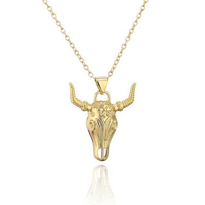 China Bull head punk head gold personality explosive fashion jewelry women 18K gold pendant brass necklace for sale