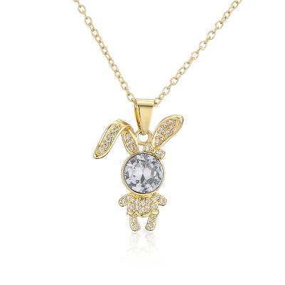 China TRENDY Women's 18K Gold Jewelry Fashion Zircon Pendant Necklace Brass Cute Animal Bear Rabbit for sale