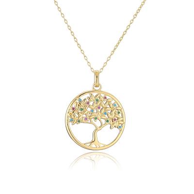 China TRENDY Tree Round Shape Zircon Brass Fashion Jewelry Womens Gift Jewelry 18K Gold Mothers Day Mom Pendant Necklace for sale