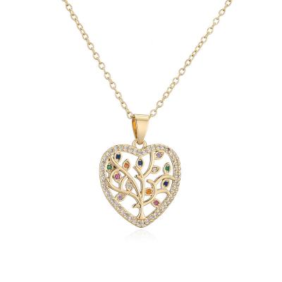 China Heart Shaped Tree Mum Mothers Day Jewelry Gift Women 18K Gold TRENDY Brass Zircon Jewelry Fashion Necklace For Life for sale