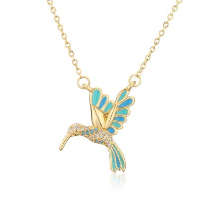 China FASHIONABLE Women's 18K Gold Jewelry Fashion Zircon Pendant Necklace Brass Bird Oil Drip Personality for sale