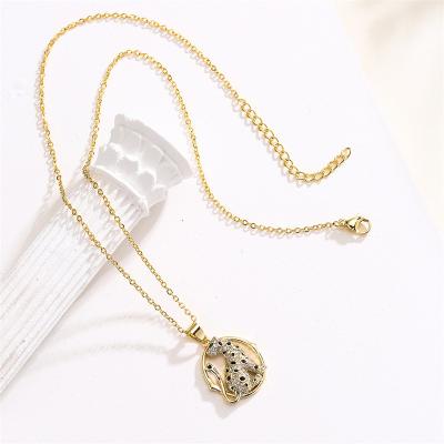 China Fashion Jewelry Fashion 18K Gold Jewelry Women's Hiphop Brass Geometry Animal Leopard Zircon Pendant Necklace for sale