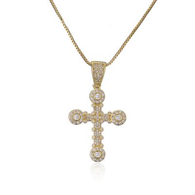 China New Arrival 18K Gold Hip Hop Jewelry Zircon Punk Silver Plated Brass Cross Pendant Necklace for sale