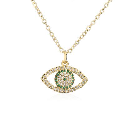 China FASHIONABLE Women Temperament Clavicle Chain 18k Gold Plated Zirconia Evil Eye Brass Pendant Necklace for sale