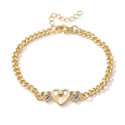 China New Arrivals 18K Gold Zircon Charm Funny Smiley Bracelets FASHIONABLE Women's Chic Heart Brass Chain Thick Love for sale