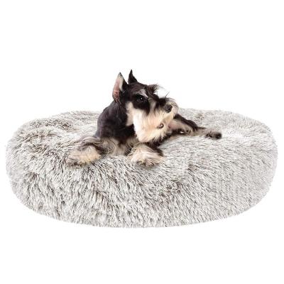 China Cheapest Novelty Round Pet Beds Chunky Washable Soft Plush Cute Capsule Cooling Zipper for sale