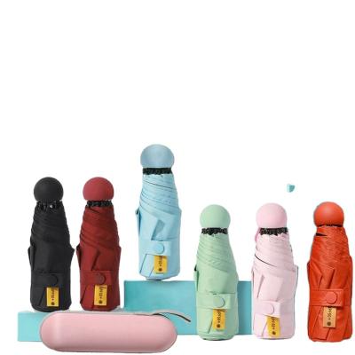 China New Design Fashion Traditional Warm Light 5 Times Mini Umbrella Capsule Umbrella For Girls With Box for sale