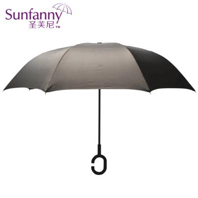 China Reverse Inverted C Stand Windproof Traditional Handless Handle Umbrella Upside Down for sale