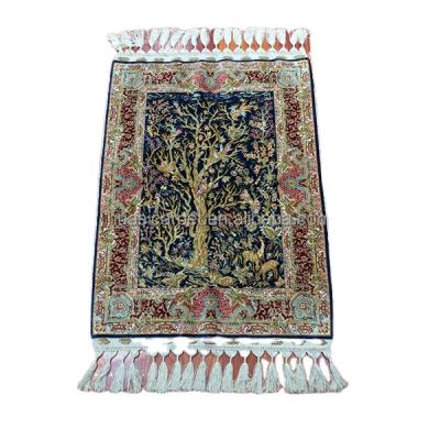 China 2x3ft Washable Hand Knotted Turkish Persian Tree Of Life Handmade 100% Pure Silk Muslim Prayer Rug Covers Islam for sale