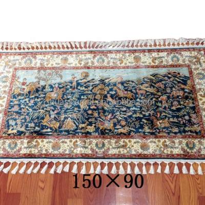 China Handmade Persian Nepali Silk Turkish Nepali Hunting Decorative Designer Hand Knotted Art Wall Hanging Carpet Rug Blankets Washable for sale