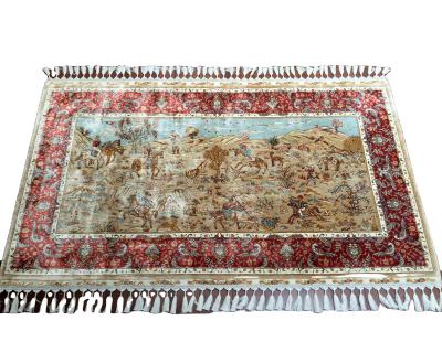 China Wholesale Price 170x100cm Washable Wall Hanging Carpet Silk Rug Designer Persian Turkish Handknotted Handmade Hunting Rug for sale