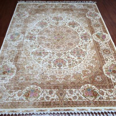 China 170x240cm Living Room Floor Area Hotel Office Persian Silk Hand Knitted Indoor Rugs Flower Washable Non-Machine Made Blankets for sale