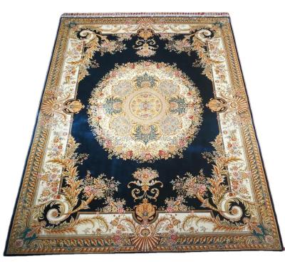 China Oriental Blue Turkish Handmade Carpets 7x10ft Washable Silk Persian Handknotted Hotel Office Small Silk Carpets Living Room for sale