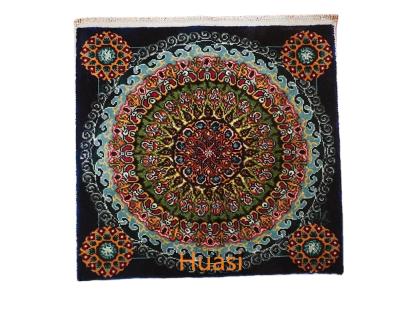 China Medallion 60x60cm Flower Blankets Washable Blue Handmade Silk Rug Small Wall Hanging Decorative Tourism Souvenir On Sale for sale