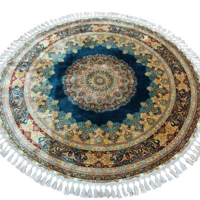 China Blue Washable Handcrafted 5.5x5.5ft Silk Blankets Around Turkish Designer Isfahan Handknotted Persian Simply Ornate Rugs With Wholesale Price for sale