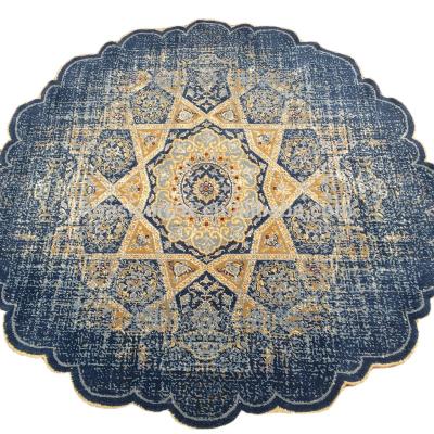 China 5x5ft Simply Blue Round Blanket Belgium Wool Handmade Washable Rug for sale