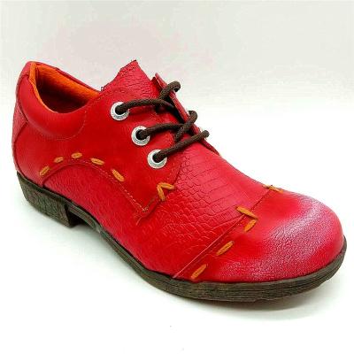 China Big size round ladies loose embossed leather shoes Europe hot sale lace-up sports shoes for sale