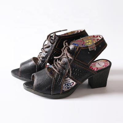 China Custom Women's Sandals Logo Oem Printed Leather Open Toe High Heels Round for sale