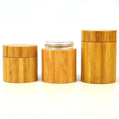 China Child Safe Bamboo Child Resistant Storage Glass Storage Container 1Oz 2Oz 3Oz 4Oz 6Oz 8Oz Custom Packaging Jar With PP Bamboo Wood Lid for sale