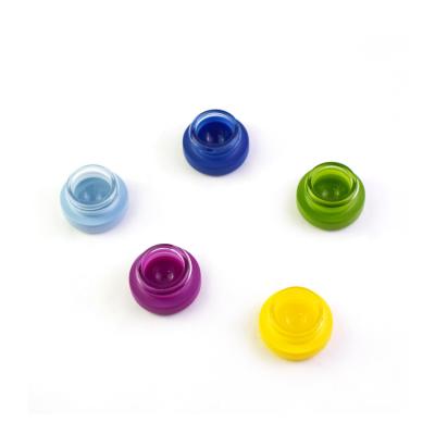 China Round 3Ml 5Ml 7Ml 9Ml Container Child Oil Safe Shine Colorful Mold Stash Side New Easy To Take Concentrate Glass Jar for sale