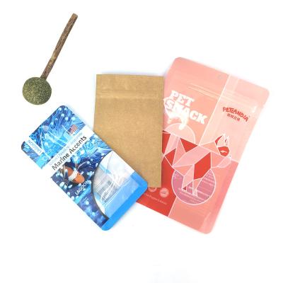 China Security Ziplock Stand Up Paper Bag Three Side Cat Dog Snacks Food Mylar Brown Seal Mutian Polygonum Stick Storage Bag With Window for sale