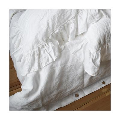 China Various Color Anti-Static Corrugated Edge French LZ Linen Ruffled Pillow Cases 100% Pure Linen Cushion Cover for sale