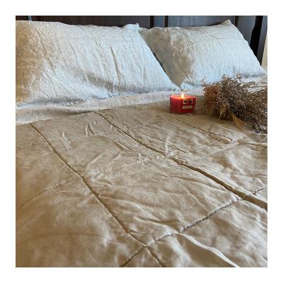 China 100% Washed Quilted Quilted Blanket Plain LZ Linen Blanket Comforter Throw Blanket Pure French Linen Comforters for sale