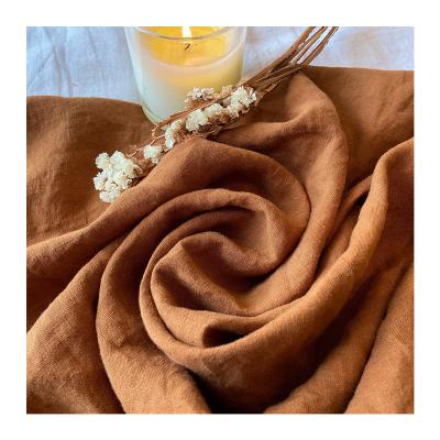 China LZ Tobacco Ocher Rust Fabric 280cm Breathable Plain Dyed Washed 100% French Linen Fabric For Bedding for sale