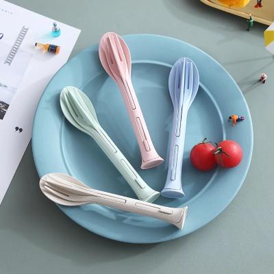 China Viable 3pcs/set 3 in 1 Portable Travel Cutlery Set Japan Style Wheat Straw Knife Fork Spoon Student Tableware Sets Kitchenware for sale