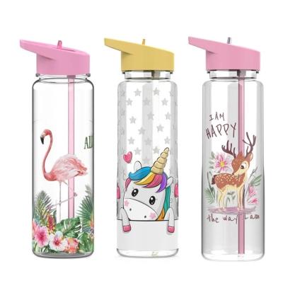 China 750ml/25oz Sustainable 100%Tritan Sports Straw Water Bottle With Flamingos And Unicorn Outer Handle Straw Kettle Printing My Drink Juice for sale