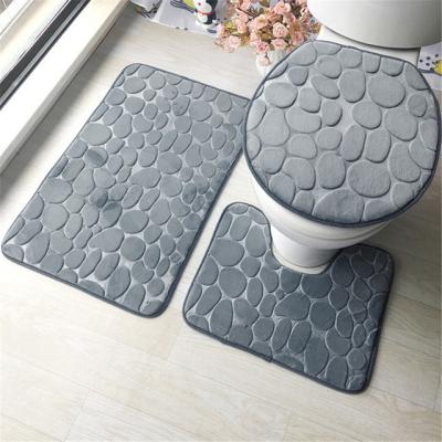 China Sustainable 3 Bathroom Bath Mat Set Toilet Soft Non Slip Cover Shower Set Carpets Toilet Lid Cover Floor Set Mats for sale