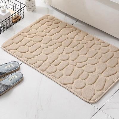 China Home Sustainable Bath Mat Cobblestone Embossed Bathroom Carpet Non-slip Water Absorption Memory Foam Cover Toilet Floor Absorbent Washable Mat for sale