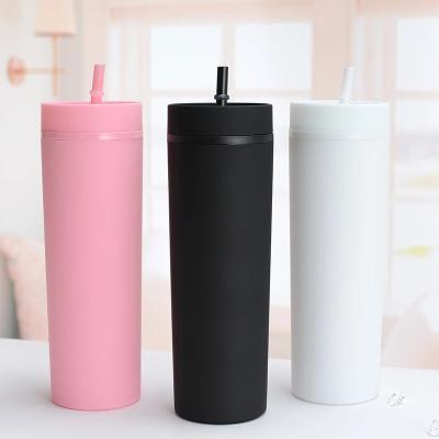 China 1pc 16oz Viable Reusable Lean Plastic Tumbler Double Wall Tumbler with Straw for sale