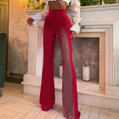 China 2021 Autumn New Mesh Breathable Casual Long Pants High Waist Slim Split Wide-Leg Pants for sale