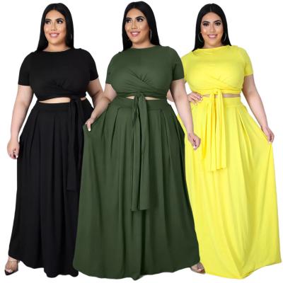 China 2021 Summer Loose Plus Size Women's Viable T-shirt + Dress Suit Color Block Skirt Set XL-5XL for sale